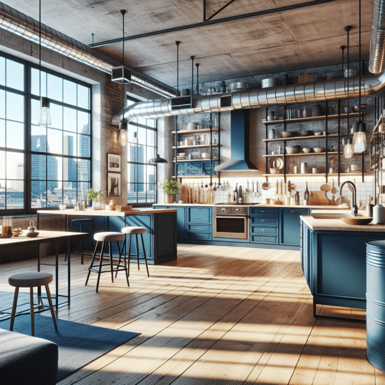 blaue Küche im Loftstil-Dortmund