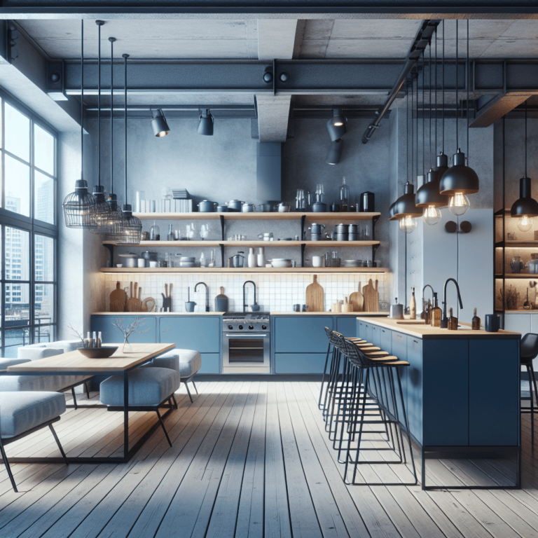 blaugraue Küche im Loftstil-Dortmund