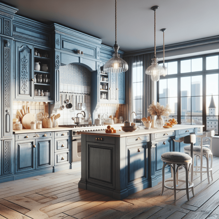 blaugraue Küche im Shabby Chic Stil-Dortmund