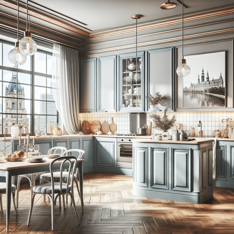 blaugraue Küche im Vintage Chic Stil-Dortmund