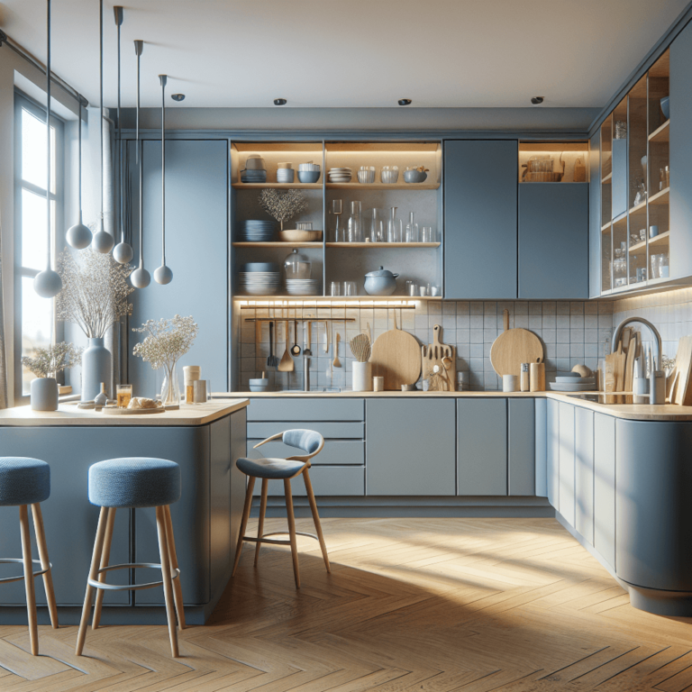 blaugraue Küche im skandinavischen Stil-Dortmund