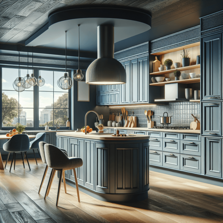 blaugraue Küche in G-Form-Dortmund