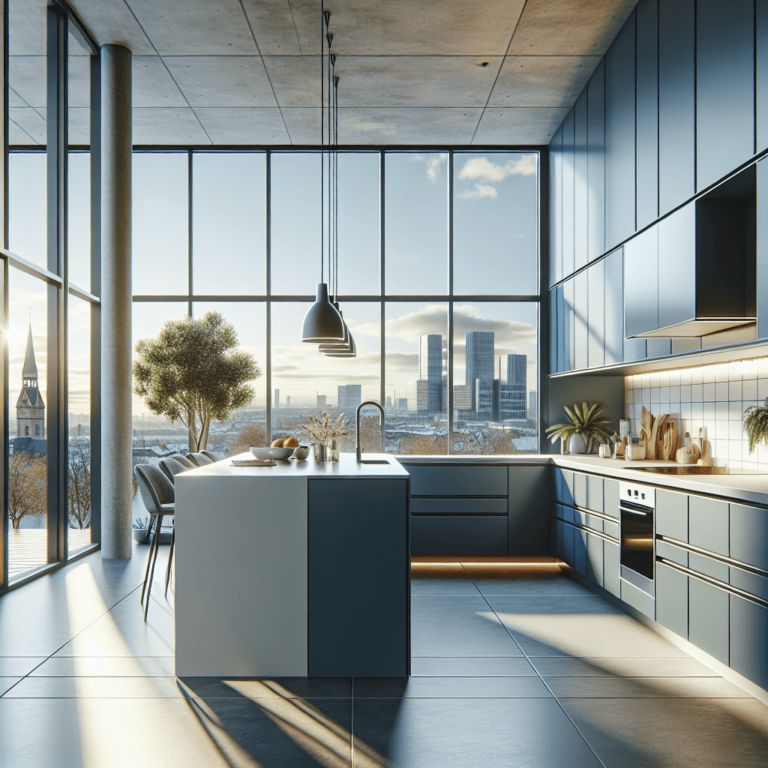 blaugraue Küche in L-Form-Dortmund