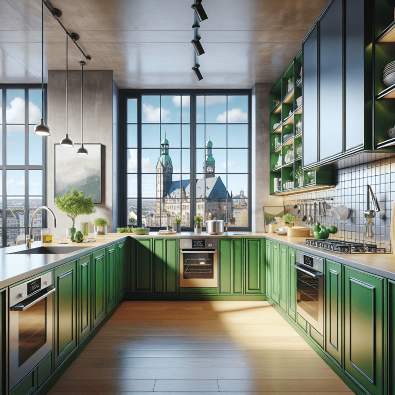 grüne Küche mit Stahlakzenten-Dortmund